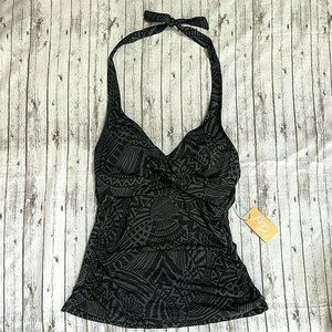 NWT Kona Sol Womens Swimwear Tankini Top Halter Black/Grey Print Size Small S